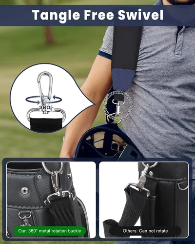Vista 2 de BIG TEETH Correa para bolsa de golf, correa de hombro acolchada única, correas ajustables gruesas de repuesto universal de liberación rápida Negro