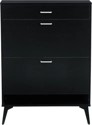 Vista 7 de Zapatero moderno con 2 cajones abatibles, organizador multifuncional de almacenamiento de zapatos de 3 niveles con cajones, zapatero independiente