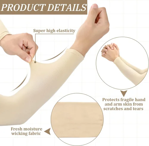 Vista 6 de Janmercy 8 pares de fundas protectoras delgadas para piel de ancianos, mangas protectoras para el brazo Beige