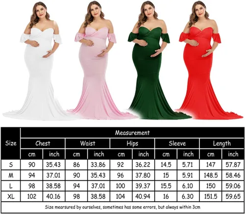 Vista 7 de ZIUMUDY Vestido de maternidad con hombros descubiertos y elegante para sesión de fotos, vestido de sirena envolvente para baby shower
