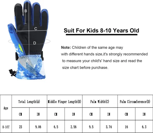 Vista 7 de 7-mi Guantes de invierno para niños, guantes de nieve para niños, snowboard, impermeables, forrados, de cuero, para niños y niñas