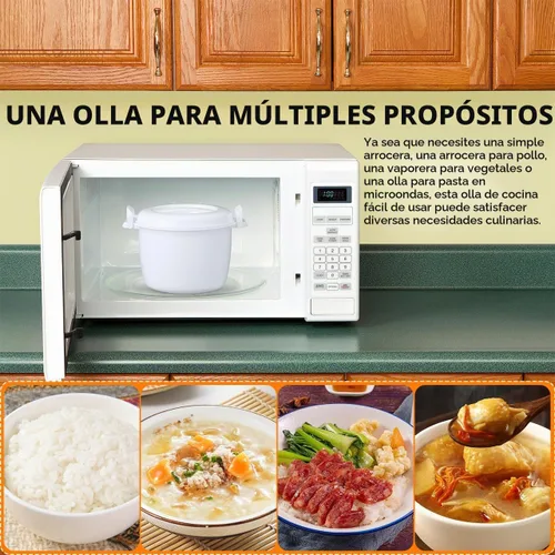 Vista 3 de Olla arrocera para microondas, olla para pasta para microondas, vaporizador de arroz de 1.9 cuartos de galón con tapa de bloqueo, ollas de pollo