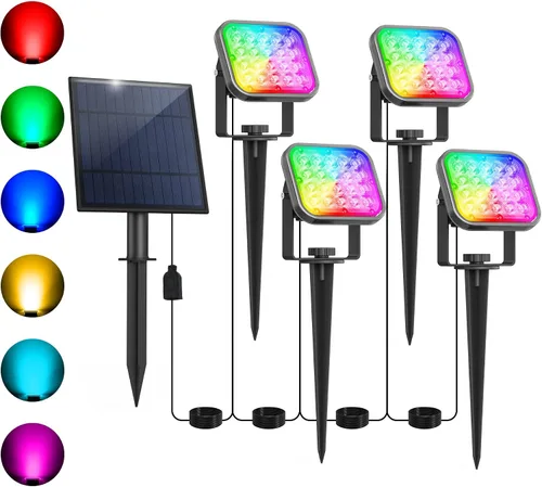 Vista 25 de Luces solares para exterior, focos de paisaje IP65 impermeables con cable de 3m, luces de pared para exterior con encendido y apagado automático