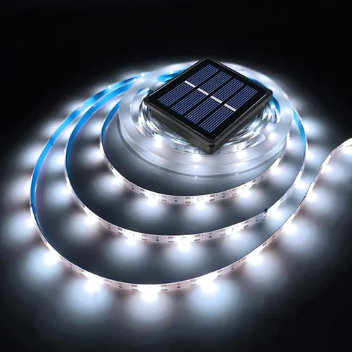Vista 10 de Tira de luces LED solares para exteriores, impermeable, 10 pies, cinta cortable, iluminación de 3000 K, blanco cálido con 8 modos para valla