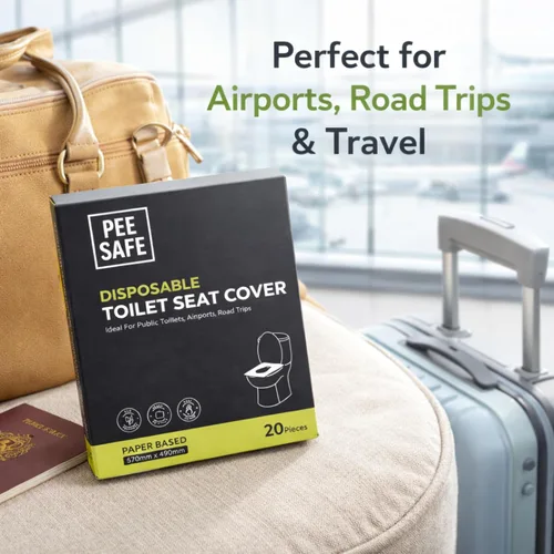 Vista 4 de Pee Safe Fundas desechables para asiento de inodoro, forros a base de papel, 20 unidades, fundas de higiene aptas para viajes para baños