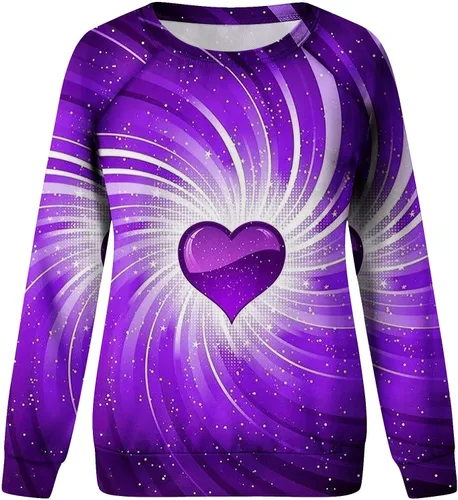Vista 4 de Camisetas para el día de San Valentín para mujer, con estampado de corazón, cuello redondo, sudaderas raglán
