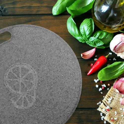 Vista 9 de Cabilock Tabla de cortar redonda de mármol de imitación de 12.20 pulgadas, bloque de cortar de plástico, tabla de cortar frutas y verduras