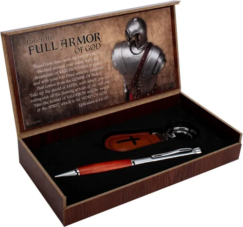 Vista 4 de Dicksons Full Armor of God - 2 cajas de presentación inspiradoras, 2 bolígrafos retráctiles de escritura con tinta negra y 2 llaveros, juego