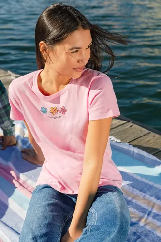 Vista 4 de Life is Good Camiseta Vintage Crusher Graphic Three Daisies para mujer