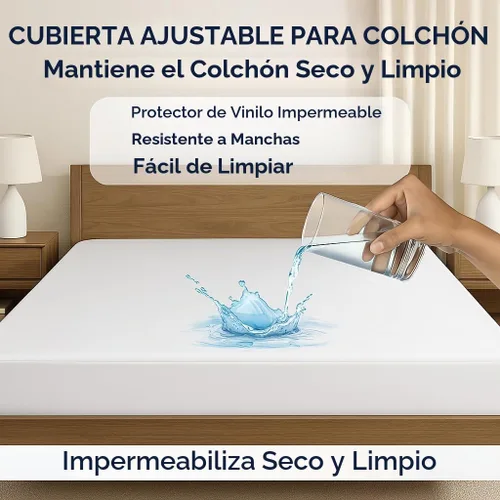 Vista 2 de Protector de colchón de plástico de vinilo estilo sábana ajustable cubierta de colchón impermeable transpirable - Protección contra mojar la cama