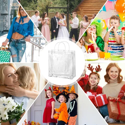 Vista 7 de BESARME Paquete de 30 bolsas de regalo transparentes de 11 x 11 x 4 pulgadas con asa, bolsas de plástico grandes para regalo, bolsas transparentes