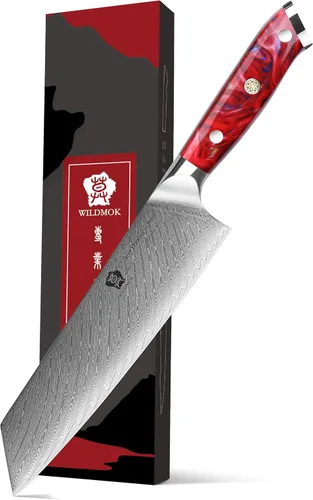 Vista 9 de WILDMOK Kiritsuke - Cuchillo de cocina japonés de acero Damasco de 8.5 pulgadas, cuchillo de chef con mango de resina, cuchillo de cocina de acero