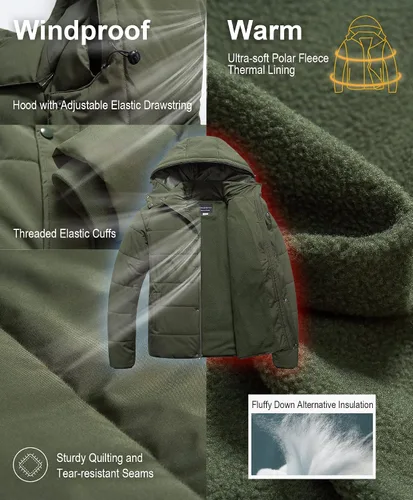 Vista 5 de CREATMO US Chaqueta acolchada de invierno para hombre grande y alta, impermeable, abrigo de burbujas, parka de esquí hinchada con capucha