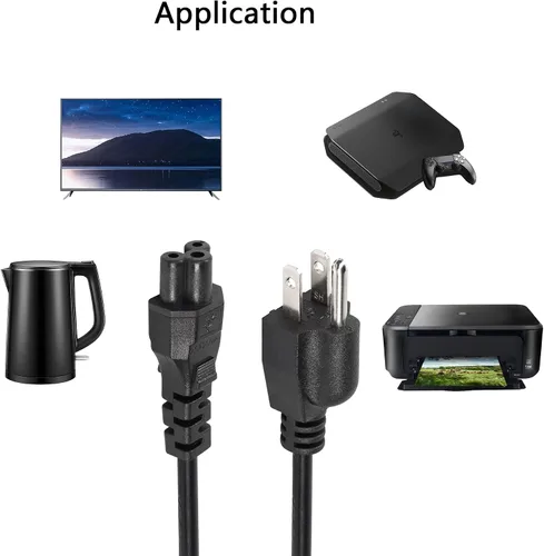 Vista 5 de CEERXIAN - Cable de alimentación corto de CA de 3 clavijas, Nema 5-15P macho a IEC 320 C5 hembra, cable de repuesto para computadora portátil