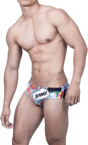 Vista 3 de UXH Nuevos hombres Tigh Natación escritos blancoTrunks traje de baño repelente al agua hombre playa corto hombres traje de baño
