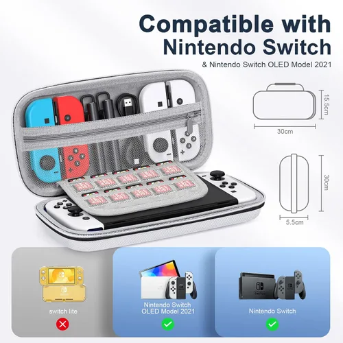 Vista 2 de Benazcap Funda de transporte compatible con consola Nintendo SwitchSwitch OLED, con compartimento de almacenamiento de 10 juegos, funda protectora