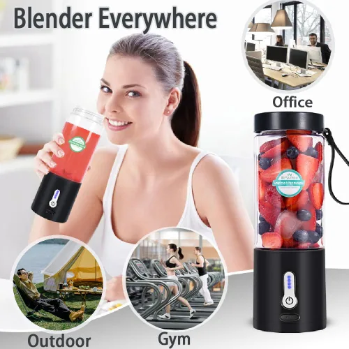 Vista 3 de Licuadora portátil para batidos y batidos, licuadora personal recargable USB-C con 6 cuchillas de acero inoxidable, mini exprimidor sin BPA