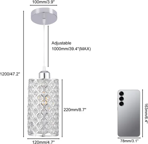 Vista 6 de Iluminación Moderna de Colgante de Cristal, Accesorio de Iluminación Colgante Ajustable de Techo para Cocina, Comedor, Dormitorio, Isla de Cocina
