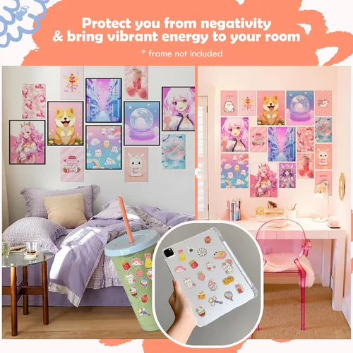 Vista 5 de 97 Decor Póster de arte de pared Kawaii – Lindo collage estético de decoración de habitación de anime para dormitorio, habitación de niños