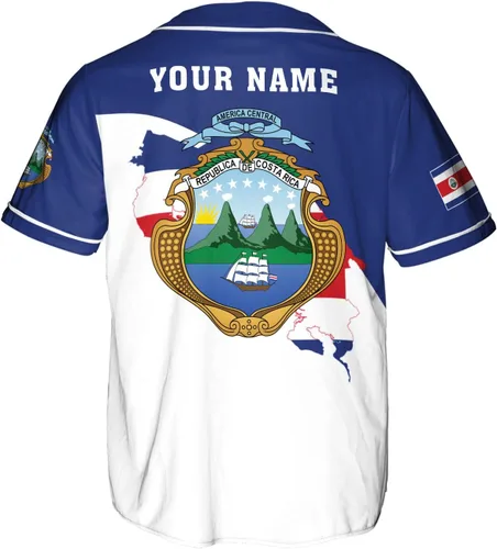 Vista 2 de Leeprints - Camiseta de béisbol personalizada de Costa Rica, camiseta de béisbol costarricense para hombres y mujeres, camiseta de bandera de Costa