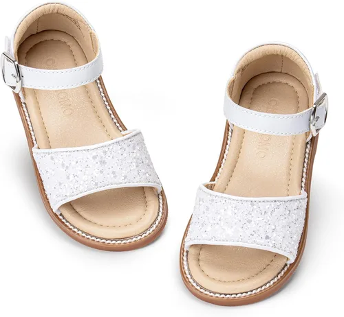 Vista 67 de Sandalias de verano para niñas con puntera abierta, sandalias planas de princesa con suela cómoda D742 Oro