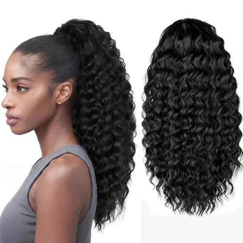 Vista 31 de FREEMEIGE Extensión de cola de caballo, cola de caballo rizada ondulada de 8 pulgadas para mujeres negras, corto, suave, natural, sintético, grueso