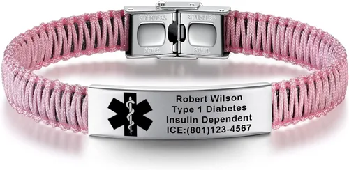 Vista 20 de Pulseras de alerta médica para mujeres Pulseras de identificación médica personalizables para hombres, niñas y niños Pulseras médicas trenzadas