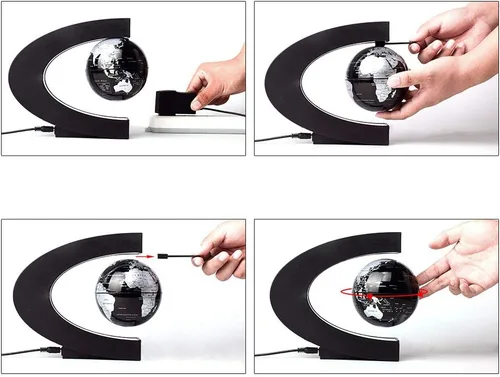 Vista 7 de Magnetic Levitation Floating Rotating World Globe with LED Frame Lights, C Shape Levitating Globe, Touch Switch Night Light, Cool Tech Gifts for Men