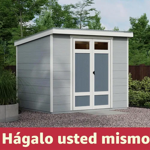 Vista 2 de Handy Home Products Highland Cobertizo de Almacenamiento de Madera Moderno de 8 x 6 pies con Kit de Piso y Techo Palram - No Incluye Pintura