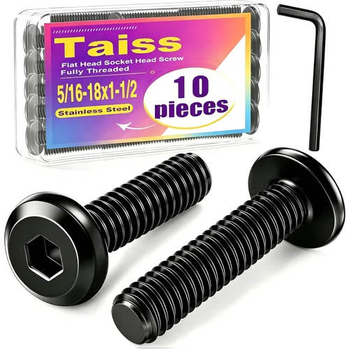 Vista 30 de Taiss 10 piezas de tornillos de cabeza hexagonal de 5/16-18x1, pernos para muebles, tornillos para muebles de acero inoxidable 304, pernos de 1/4