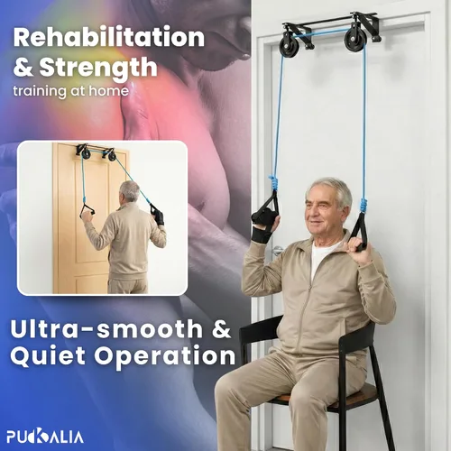 Vista 2 de Poleas para rehabilitación de hombros Sistema de terapia física doble sobre la puerta, dispositivo de entrenamiento de doble brazo con rodamientos