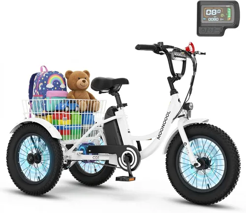 Vista 9 de MOPHOTO Triciclo eléctrico de 16 pulgadas para jóvenes, bicicleta eléctrica Menta cool