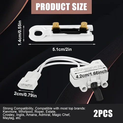 Vista 2 de 2 fusibles térmicos de secadora 3392519 para WP3392519 y 2 piezas 3406107 de repuesto para interruptor de puerta de secadora compatible