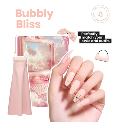 Vista 4 de Beetles - Esmalte de uñas Bubble Bliss, 2 en 1, fortalecedor de uñas, esmalte de crecimiento de uñas, capa base para uñas delgadas dañadas, uñas