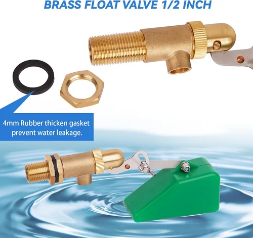 Vista 4 de LIUCOGXI Válvula de flotador de latón de 1/2 pulgada Válvula de agua con adaptador Válvula de flotador de estanque con brazo ajustable Válvula