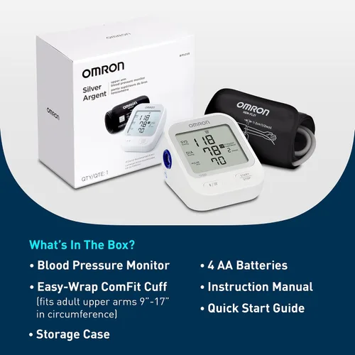 Vista 6 de OMRON Monitor de Presión Arterial Silver para Uso Doméstico y Brazalete de Presión Arterial para Brazo Superior - Marca #1 Recomendada por Médicos