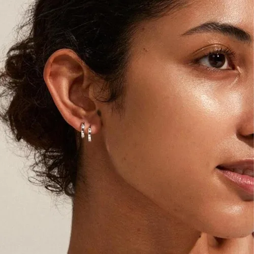 Vista 3 de Senteria Aretes de aro chapados en plata de ley 925, 5 pares de aretes de aro de plata hipoalergénica para mujeres, para cartílago, juego de aretes