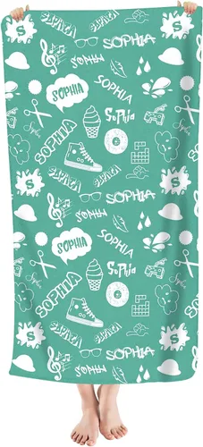 Vista 22 de Toalla de playa personalizada de dinosaurio para niños, bebés, niños y niñas con nombre de 30 x 56 pulgadas, toalla de baño con nombre personalizado