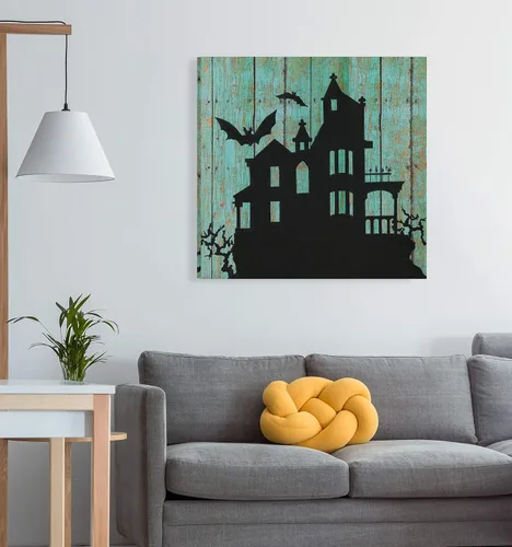 Vista 4 de Renditions Gallery Haunted House - Lienzo decorativo para pared de Halloween, 16 x 16 pulgadas