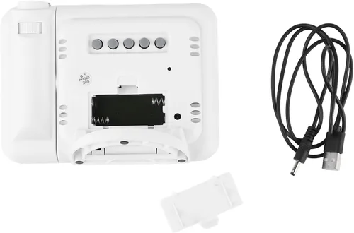 Vista 9 de Reloj despertador de proyección para dormitorio, reloj digital con proyector giratorio de 180°, pantalla LED transparente, cargador USB, repetición