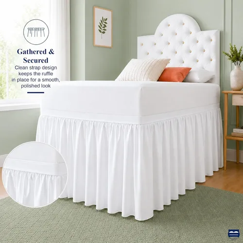 Vista 5 de Falda de Cama para Dormitorio Cottingon, 100% Microfibra, Blanca, Individual XL - 76 cm de Caída