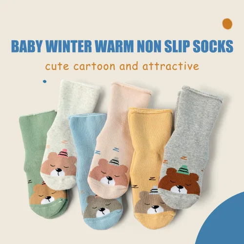 Vista 2 de Calcetines cálidos antideslizantes para bebés y niños, calcetines de invierno gruesos con agarres para bebés y niñas, calcetines antideslizantes