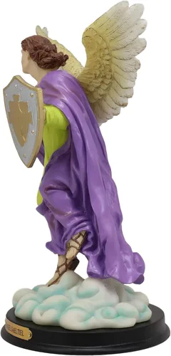 Vista 4 de Ebros Santo Arcángel Santo Selaphiel Sealtiel Llevando Escudo de Fe Estatua con Placa de Nombre de Latón 10 pulgadas de alto Ángel Selaphiel