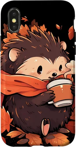 Vista 5 de Hedgehog Fall Autumn Leaves Pumpkin Spice Latte Kawaii Case for iPhone 16