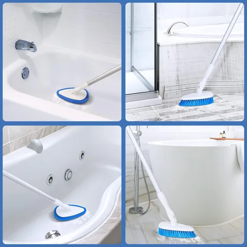 Vista 7 de Qaestfy Cepillo de limpieza para bañera y azulejos con mango largo ajustable de 51 pulgadas, cepillo de limpieza de bloqueo en su lugar, cabezal