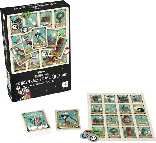 Vista 3 de Lotería: Disney Tim Burton’s The Nightmare Before Christmas Juego tradicional de Lotería Estilo bingo, con arte y ilustraciones personalizadas