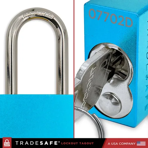 Vista 7 de TRADESAFE Juego de cerraduras de bloqueo y etiquetado – 10 cerraduras de aluminio azul, candados de bloqueo con llave igual, 2 llaves por candado
