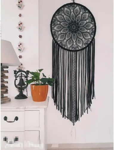 Vista 6 de MINDPLUS Tela de mesa de ganchillo de encaje de los tejidos del ganchillo de la mano del algodón Doily 24 pulgadas redondo negro