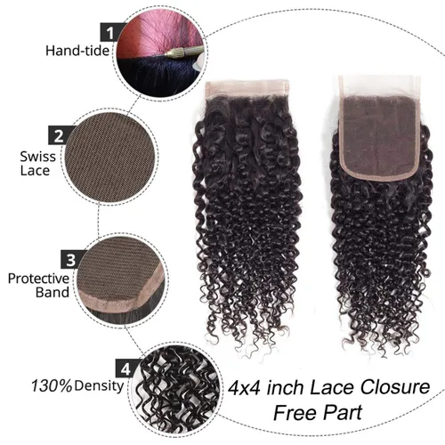 Vista 6 de Cabello humano rizado, brasileño 100% virgen, sin procesar, mechones con broche frontal, extensiones de pelo/extensión de cola de caballo, paquete