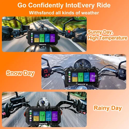 Vista 7 de 3PCS 1080P motocicleta Dash Cam, TPMS, 6.25" motocicleta Carplay & Android Auto Screen & HiCar, sensor de luz, grabación en bucle, controlador